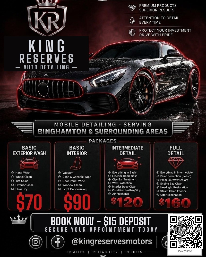 King Reserves Auto Detailing packages flyer