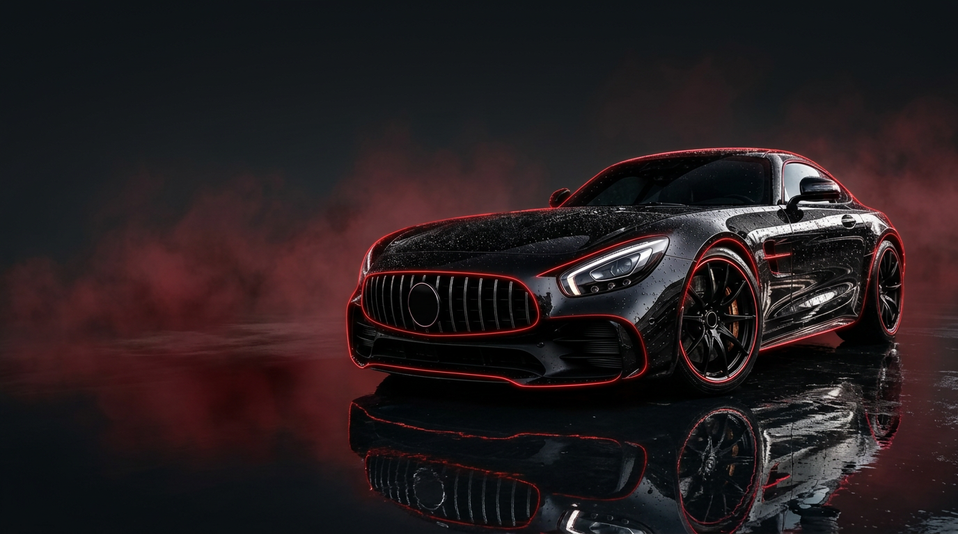 Black luxury car with mirror finish